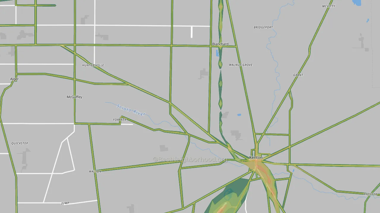 Hardin County, OH Map of Noise Levels in Hardin County