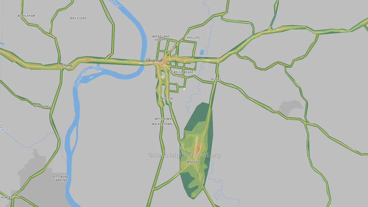Hardin County, TN Map of Noise Levels in Hardin County