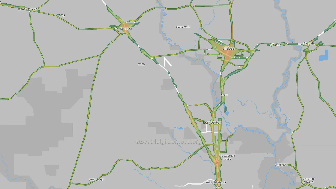 Hardin County, TX Map of Noise Levels in Hardin County