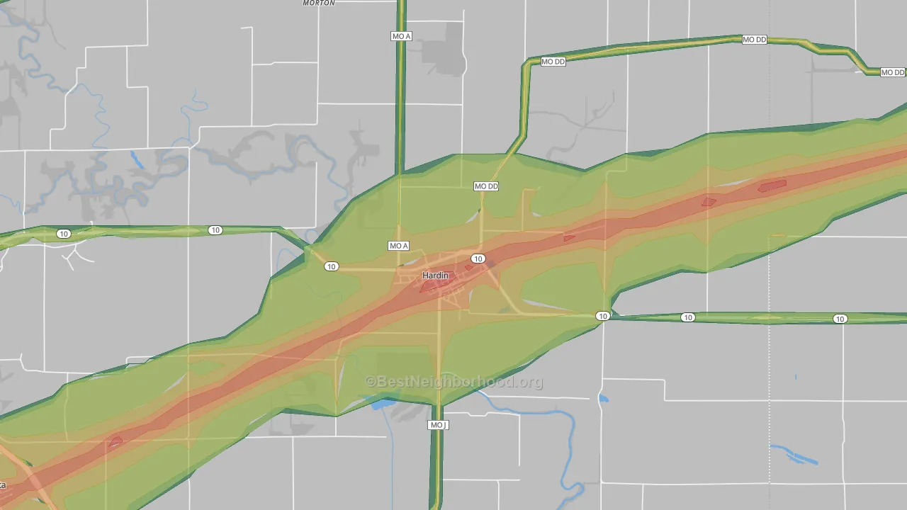 Hardin, MO Map of Noise Levels in Hardin