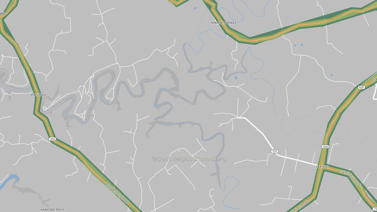Hardin Springs, KY Map of Noise Levels in Hardin Springs