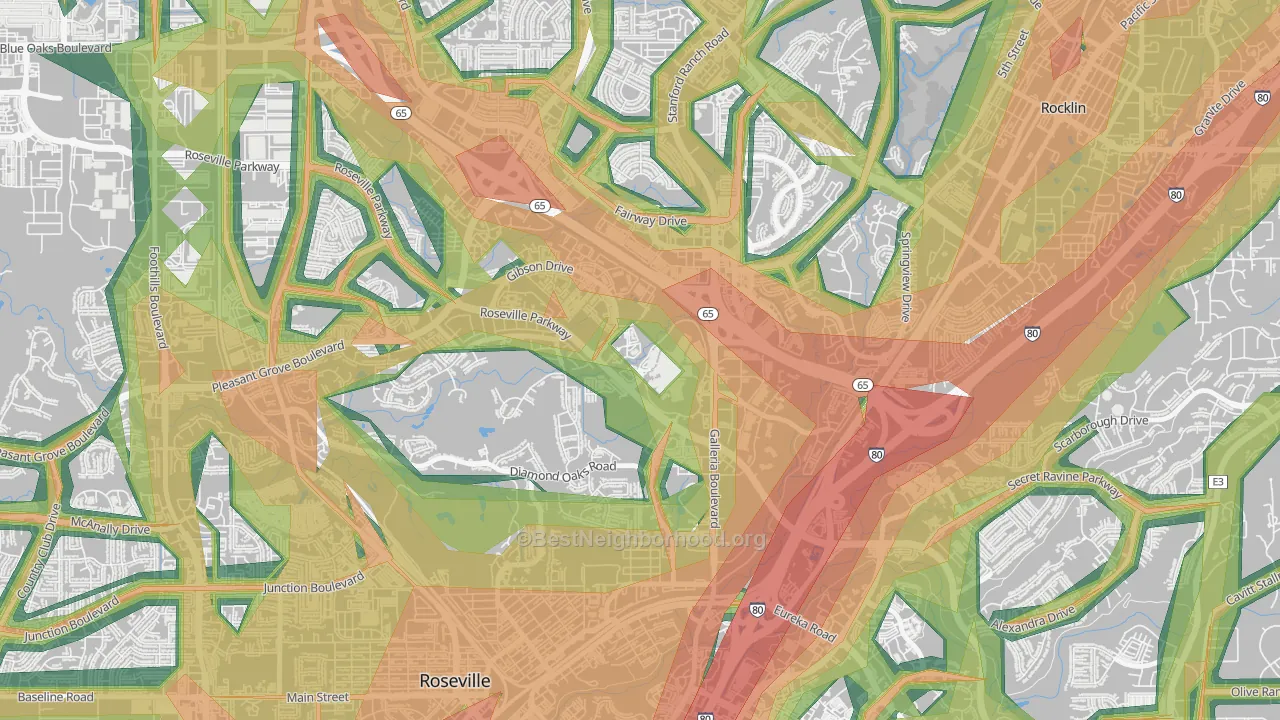 Harding, Roseville, CA Map of Noise Levels in Harding