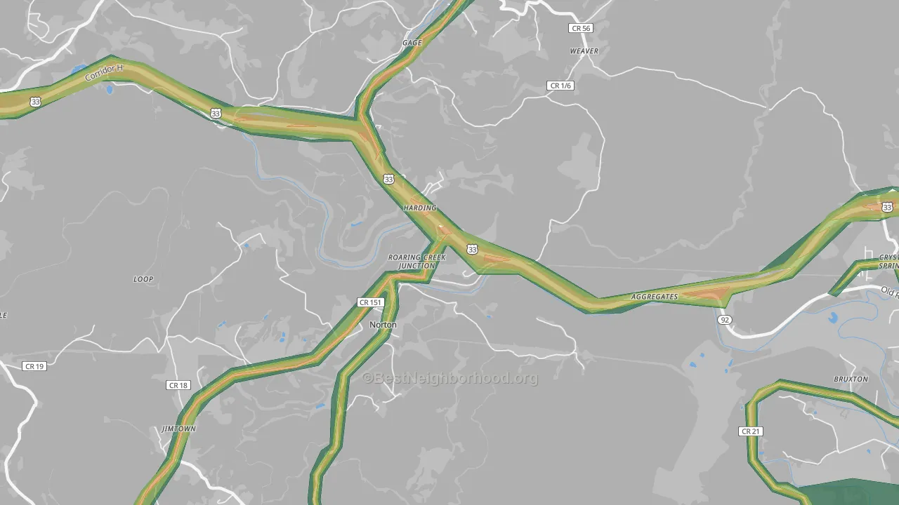 Harding, WV Map of Noise Levels in Harding