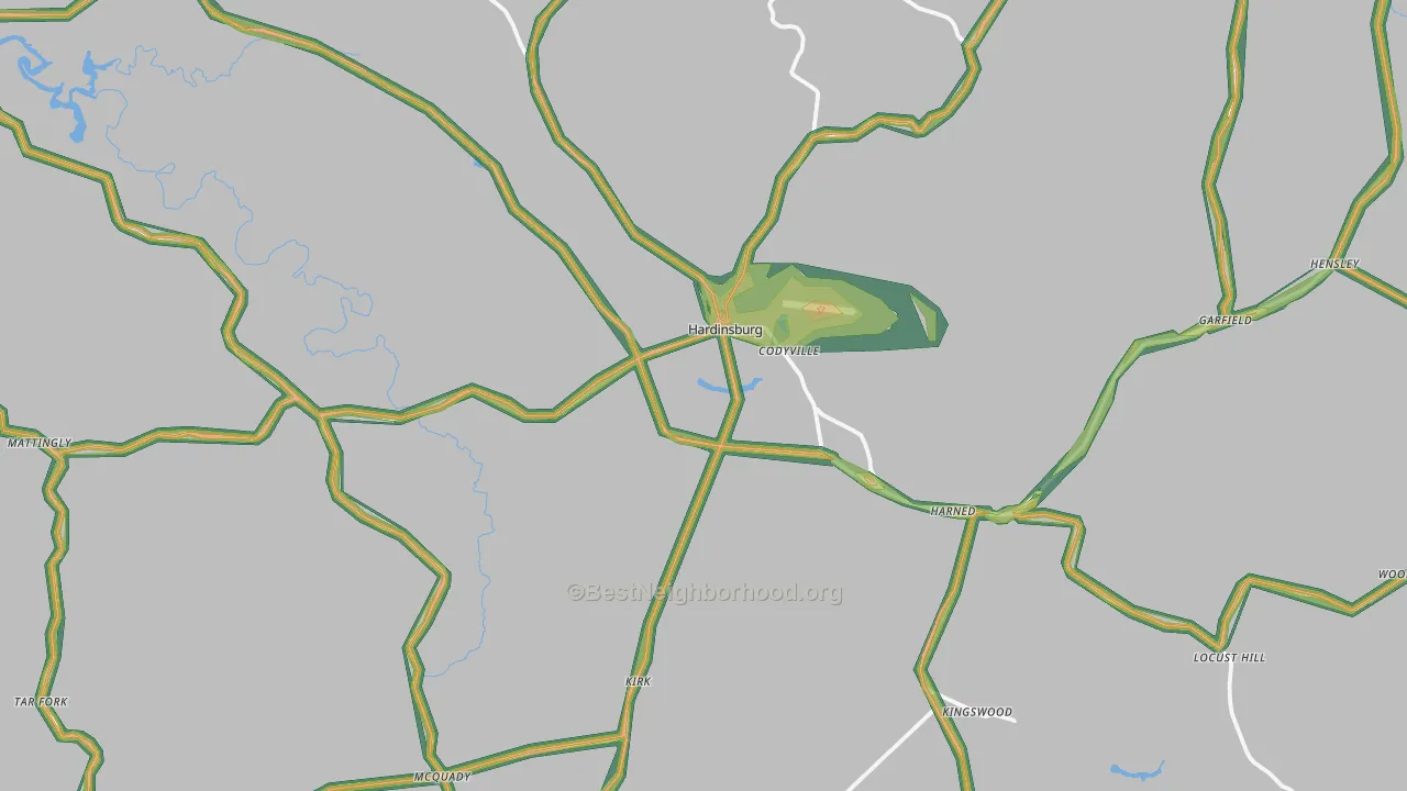 Hardinsburg, KY Map of Noise Levels in Hardinsburg
