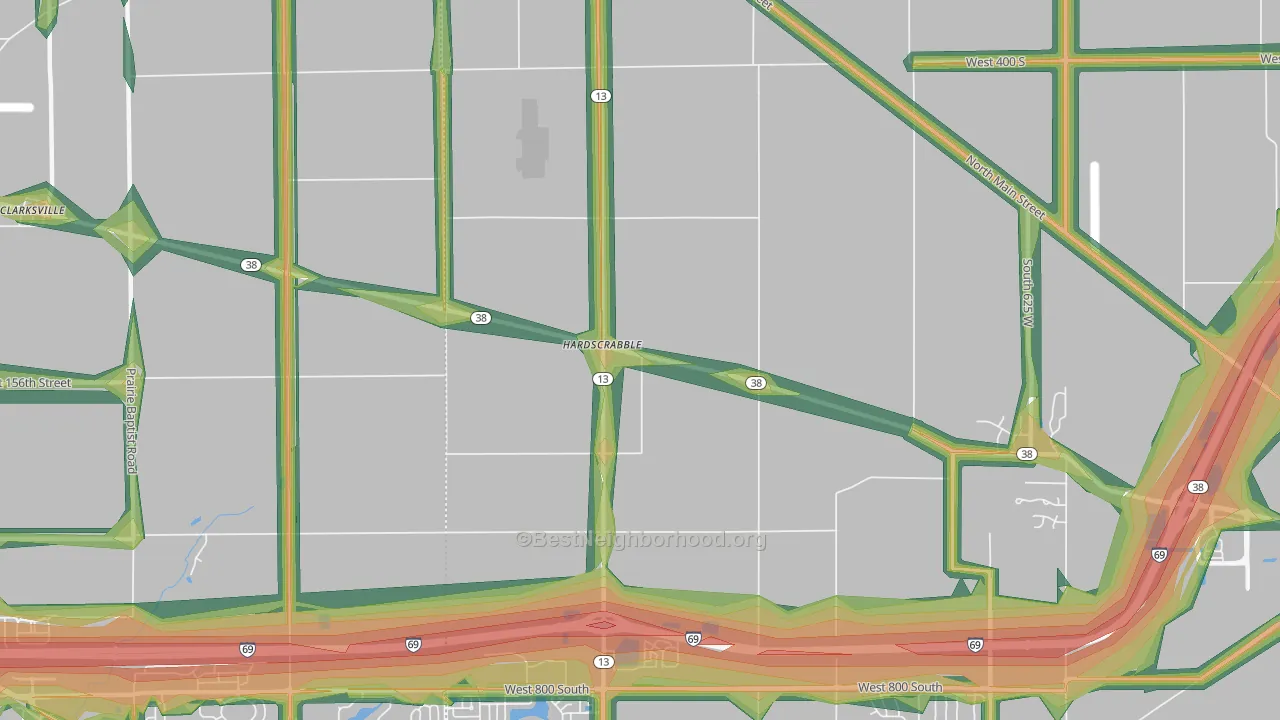 Hardscrabble, IN Map of Noise Levels in Hardscrabble