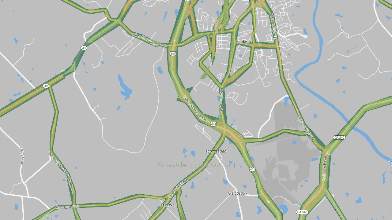 Hardwick, GA Map of Noise Levels in Hardwick
