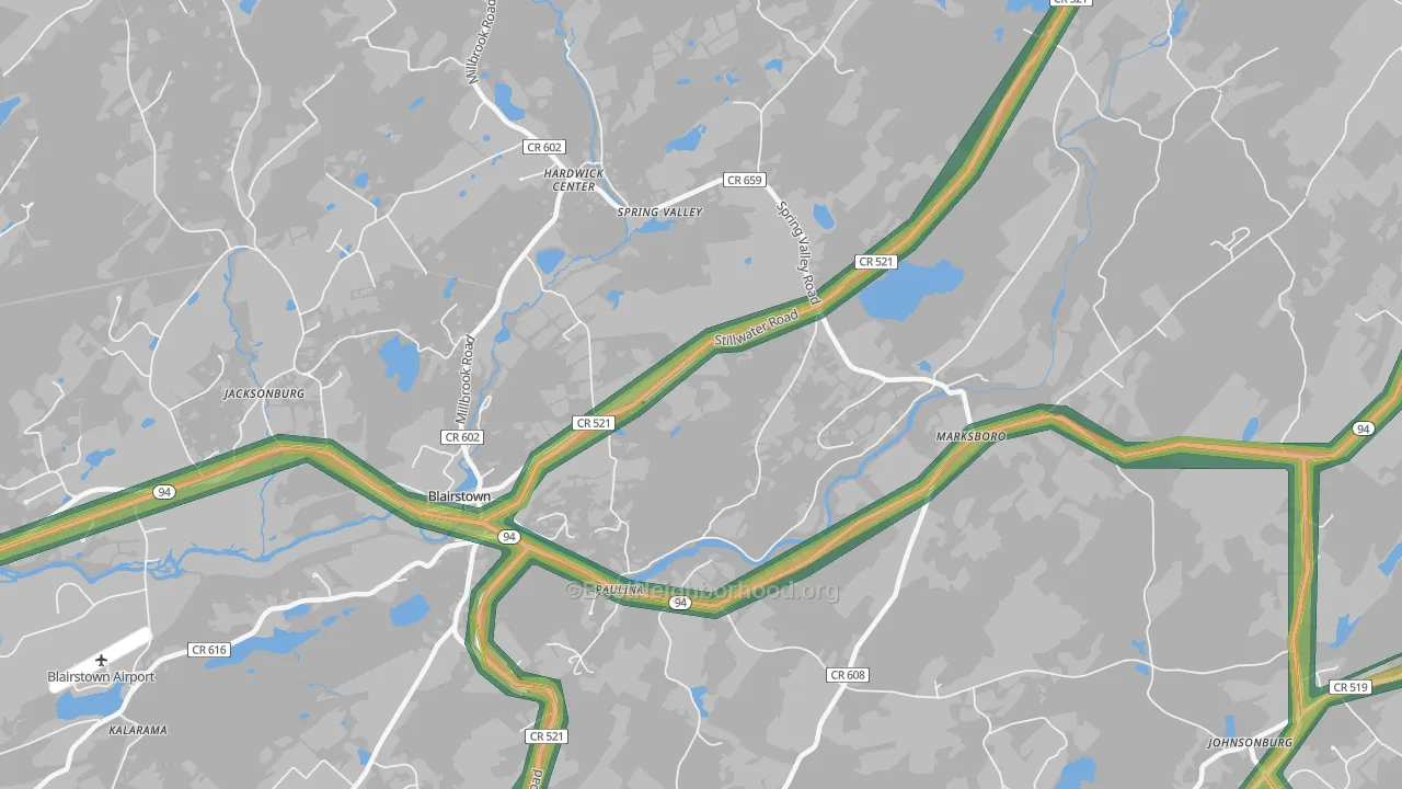 Hardwick, NJ Map of Noise Levels in Hardwick