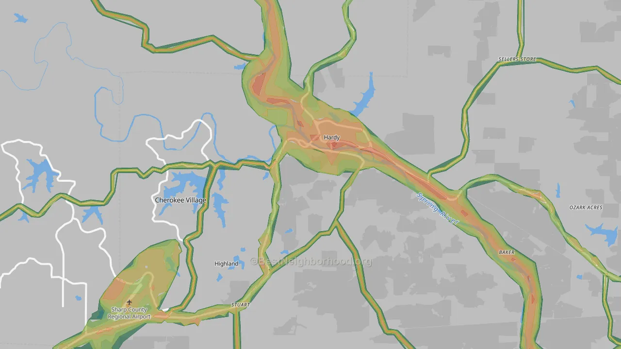 Hardy, AR Map of Noise Levels in Hardy