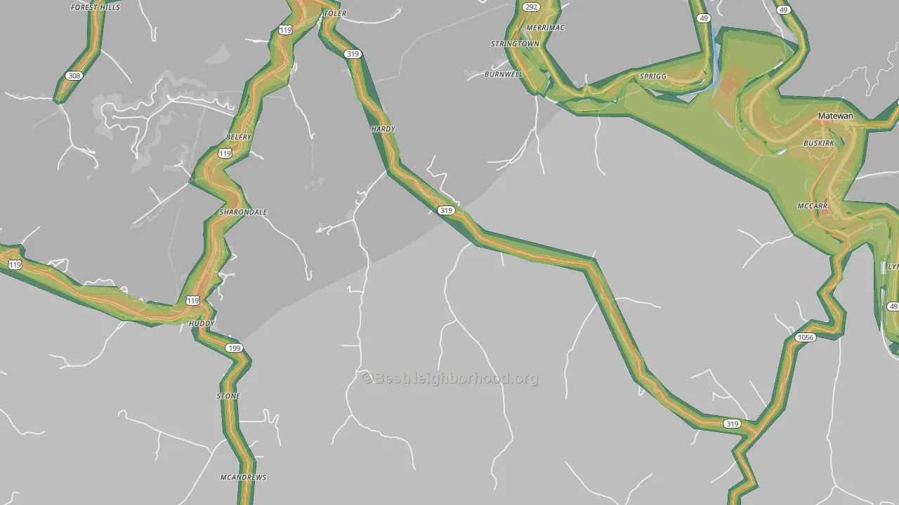 Hardy, KY Map of Noise Levels in Hardy