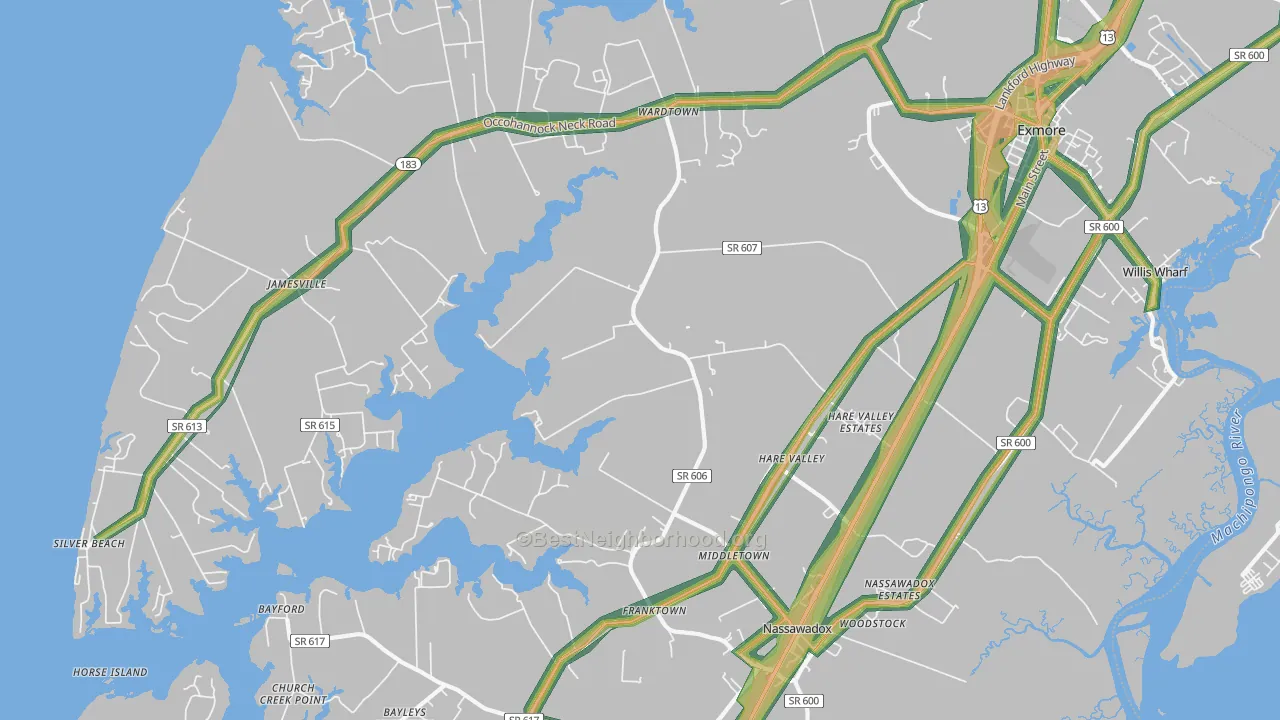 Hare Valley, VA Map of Noise Levels in Hare Valley