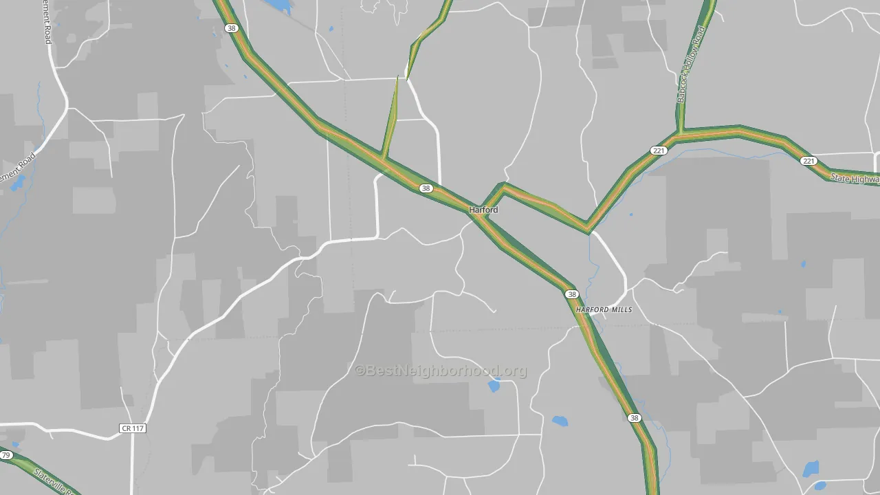 Harford, NY Map of Noise Levels in Harford
