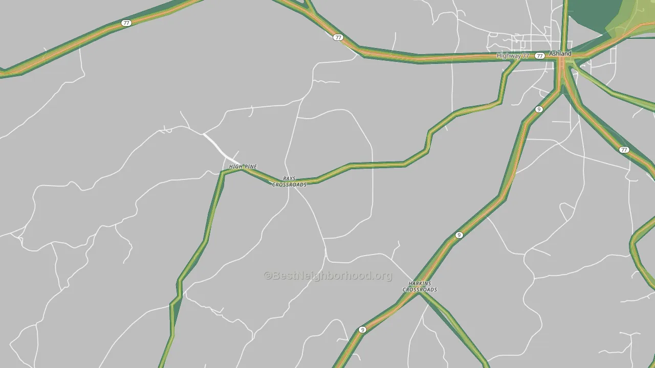 Harkins Crossroads, AL Map of Noise Levels in Harkins Crossroads