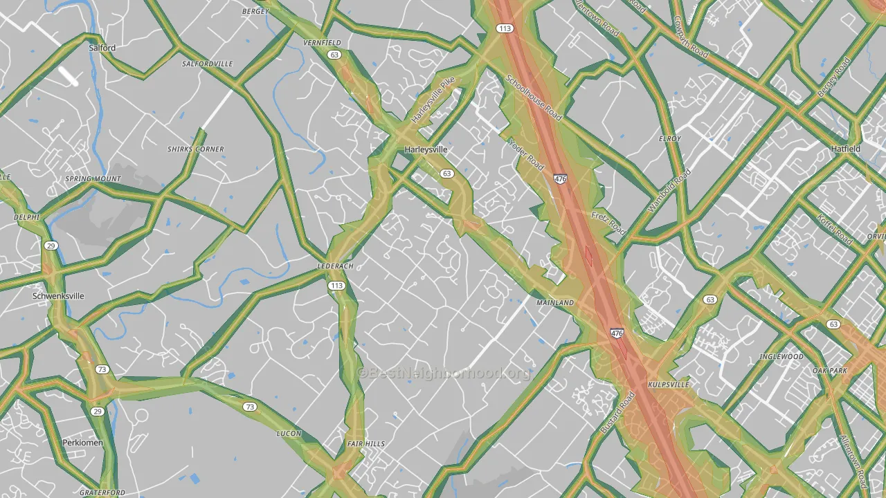 Harleysville, PA Map of Noise Levels in Harleysville