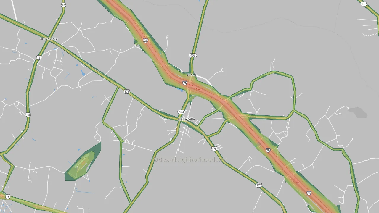 Harleyville, SC Map of Noise Levels in Harleyville
