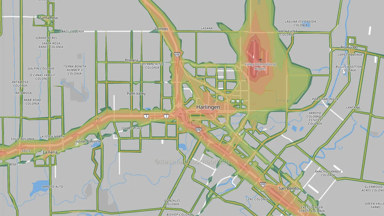 Harlingen, TX Map of Noise Levels in Harlingen
