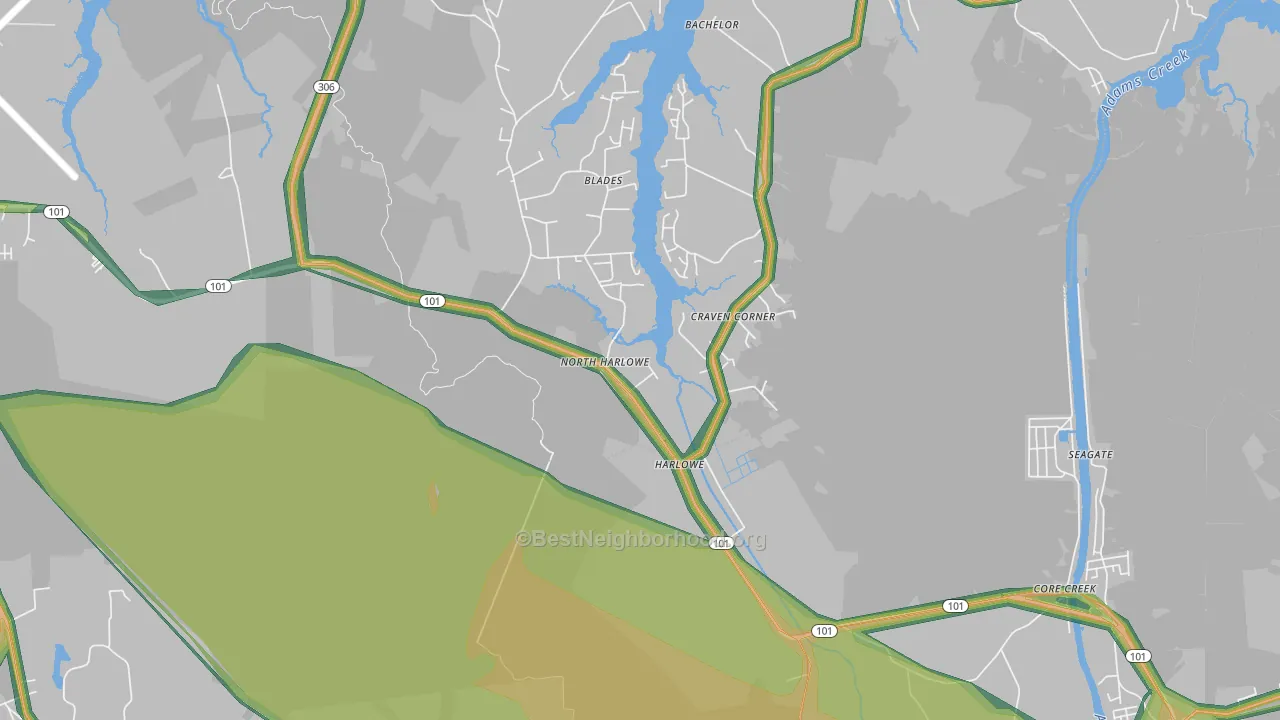 Harlowe, NC Map of Noise Levels in Harlowe