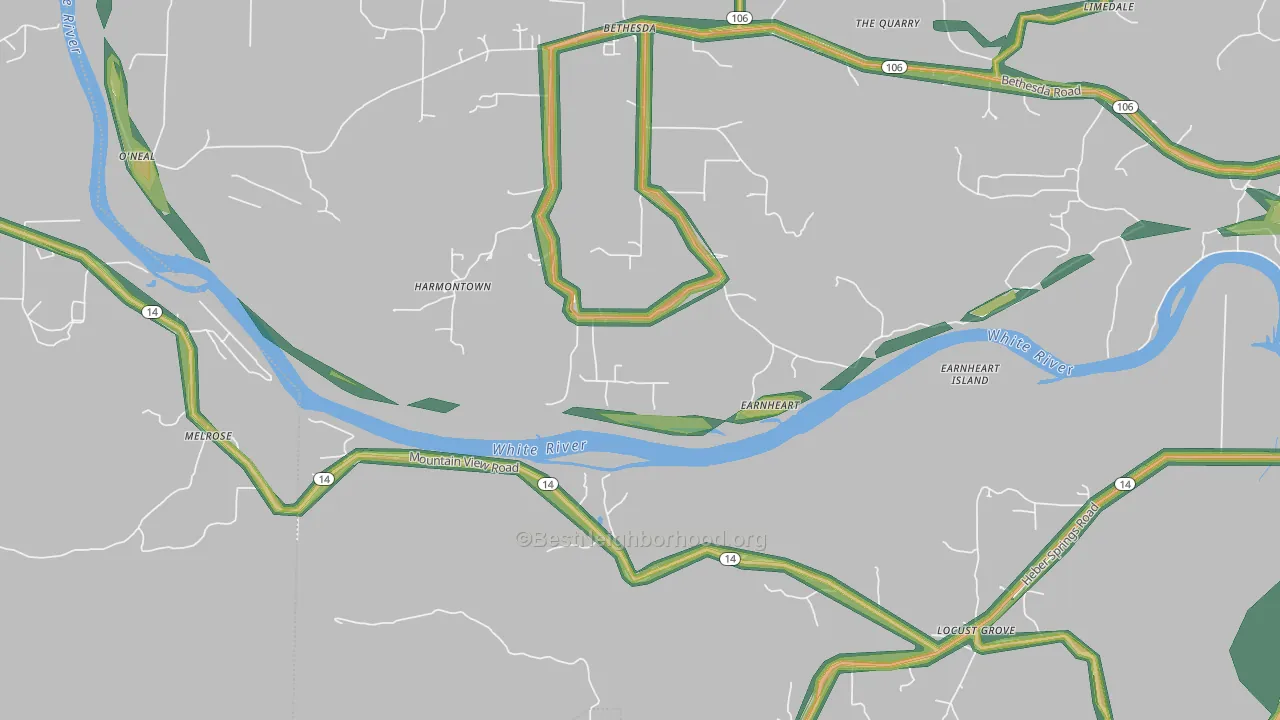 Harmontown, AR Map of Noise Levels in Harmontown