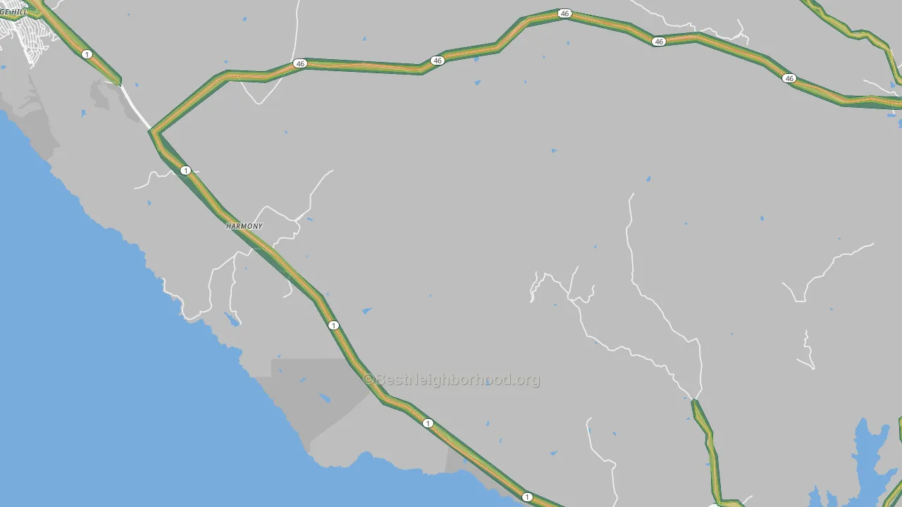 Harmony, CA Map of Noise Levels in Harmony