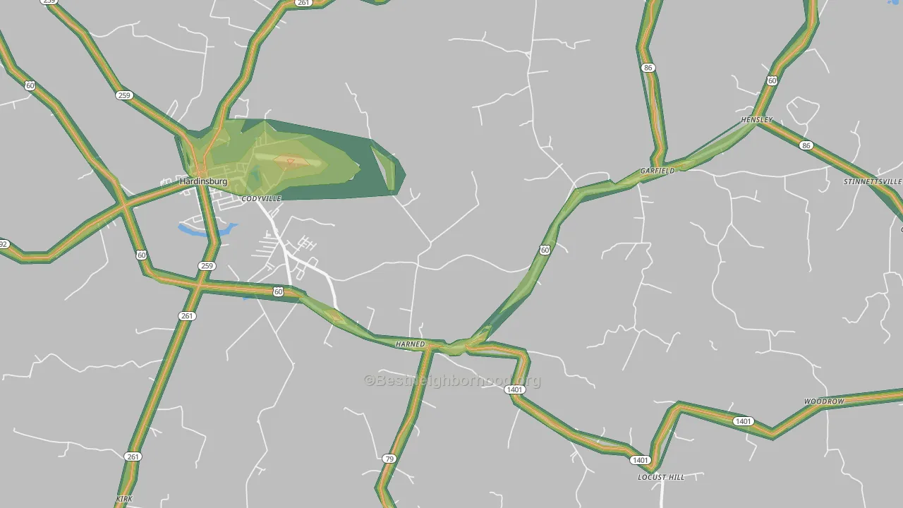 Harned, KY Map of Noise Levels in Harned