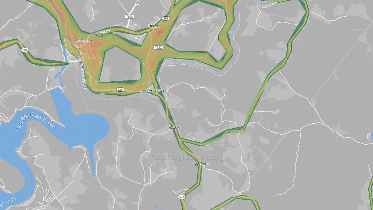 Harnedsville, PA Map of Noise Levels in Harnedsville