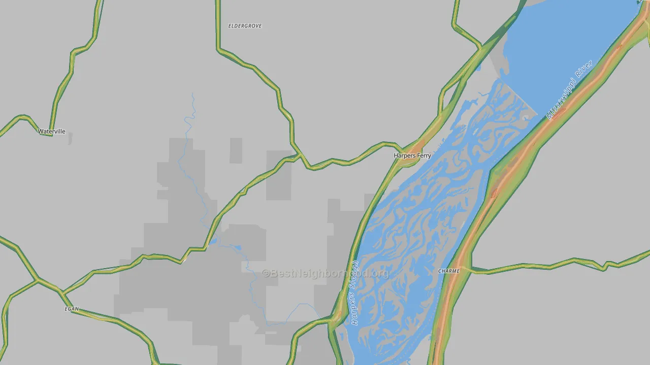 Harpers Ferry, IA Map of Noise Levels in Harpers Ferry