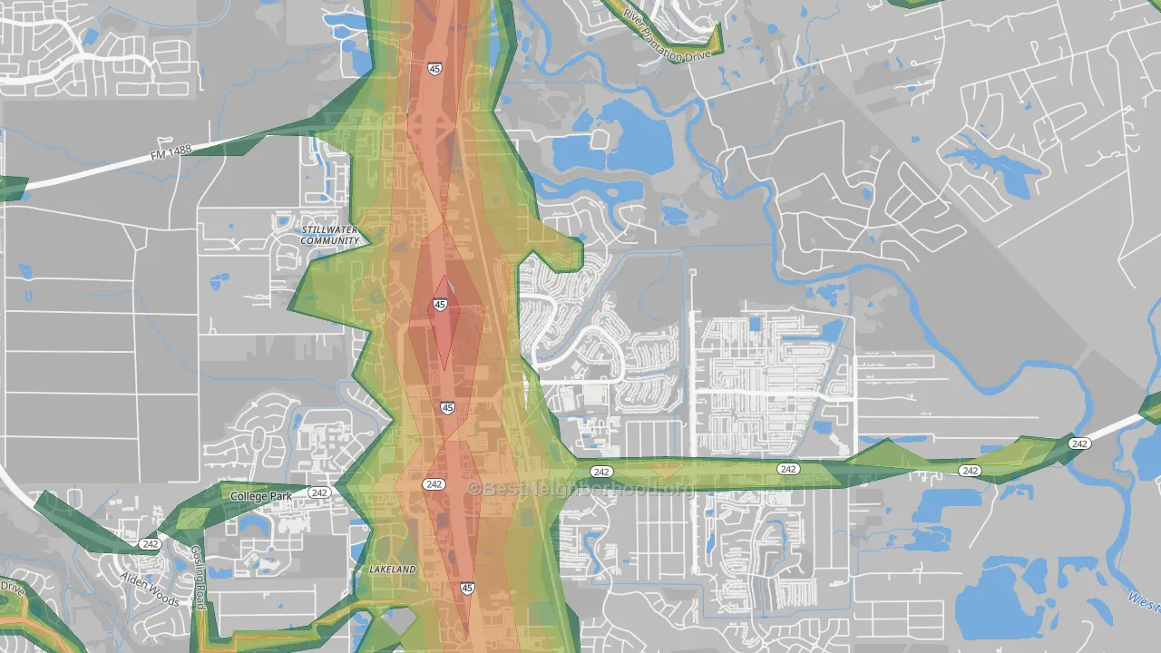 Harper's Landing, Conroe, TX Map of Noise Levels in Harper's Landing