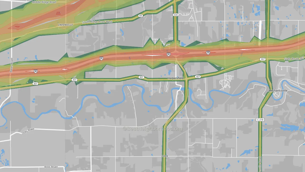 Harpersfield, OH Map of Noise Levels in Harpersfield