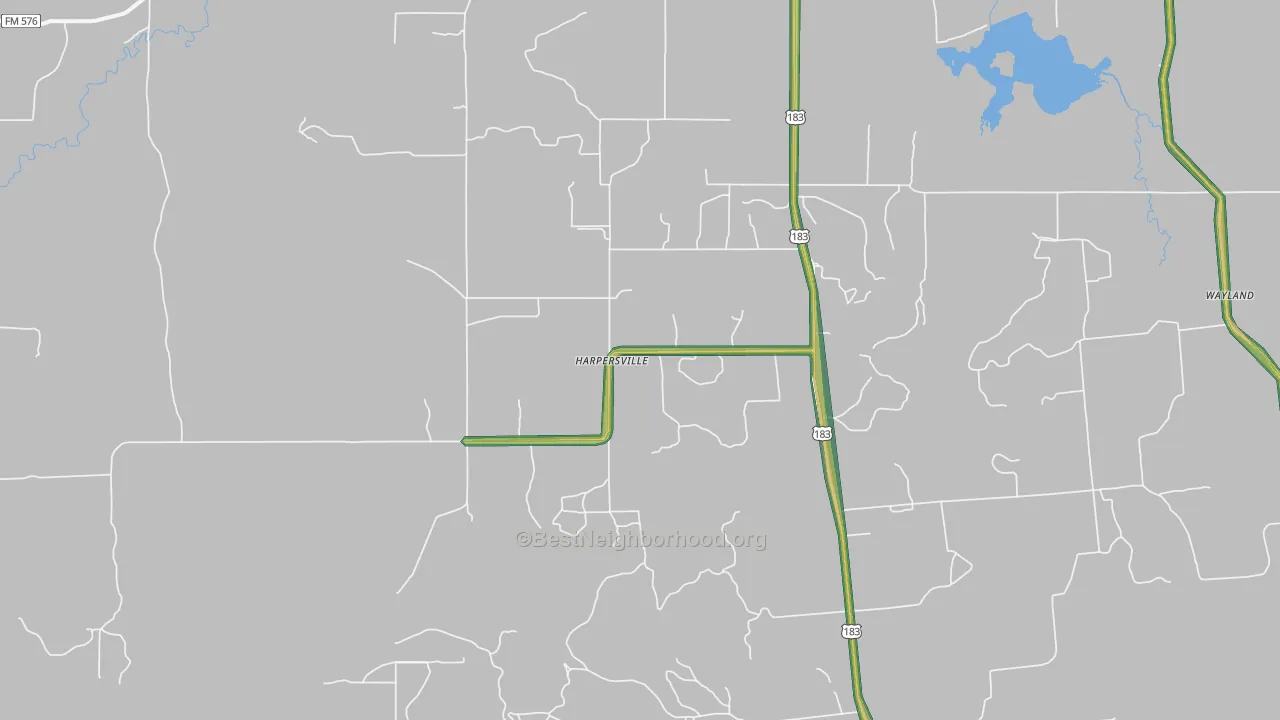 Harpersville, TX Map of Noise Levels in Harpersville