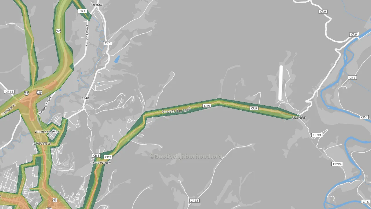 Harpertown, WV Map of Noise Levels in Harpertown
