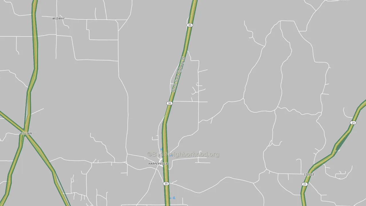 Harperville, MS Map of Noise Levels in Harperville
