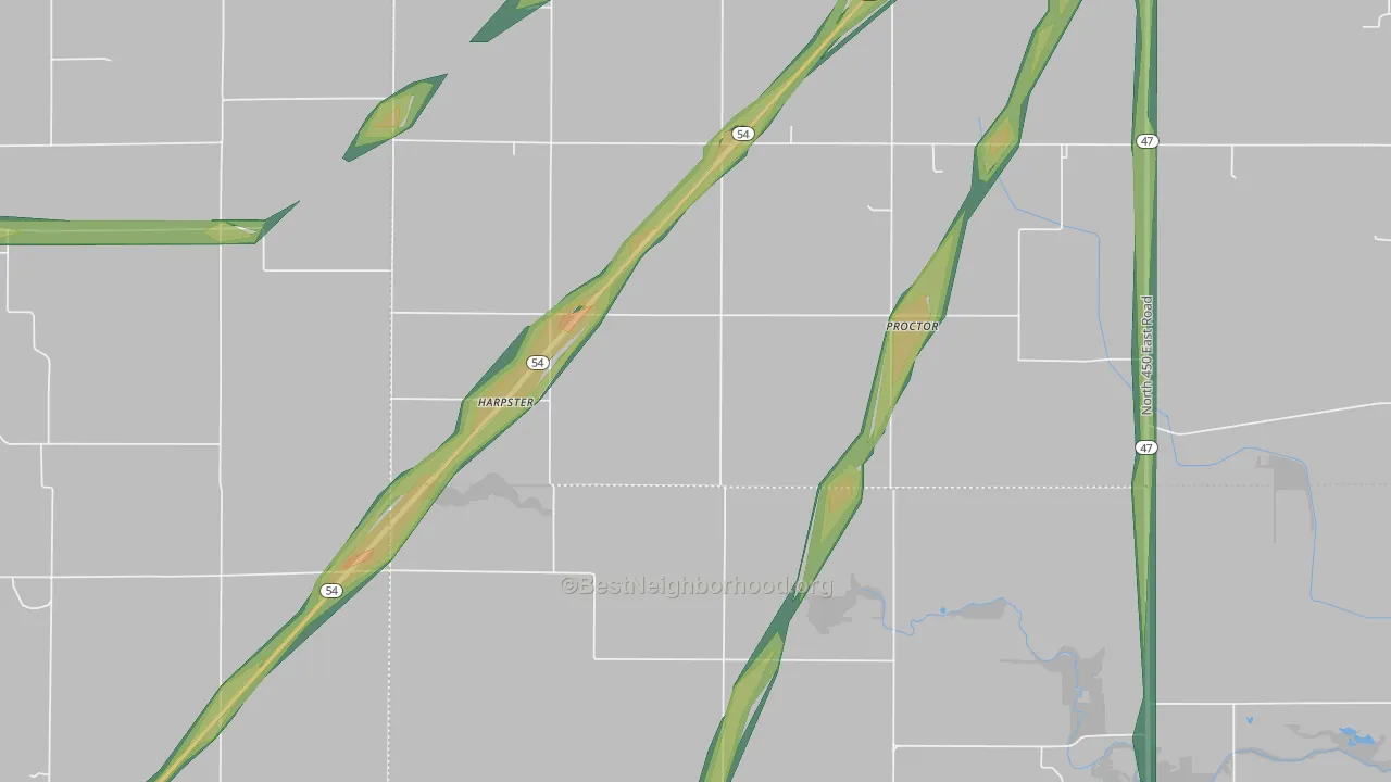 Harpster, IL Map of Noise Levels in Harpster