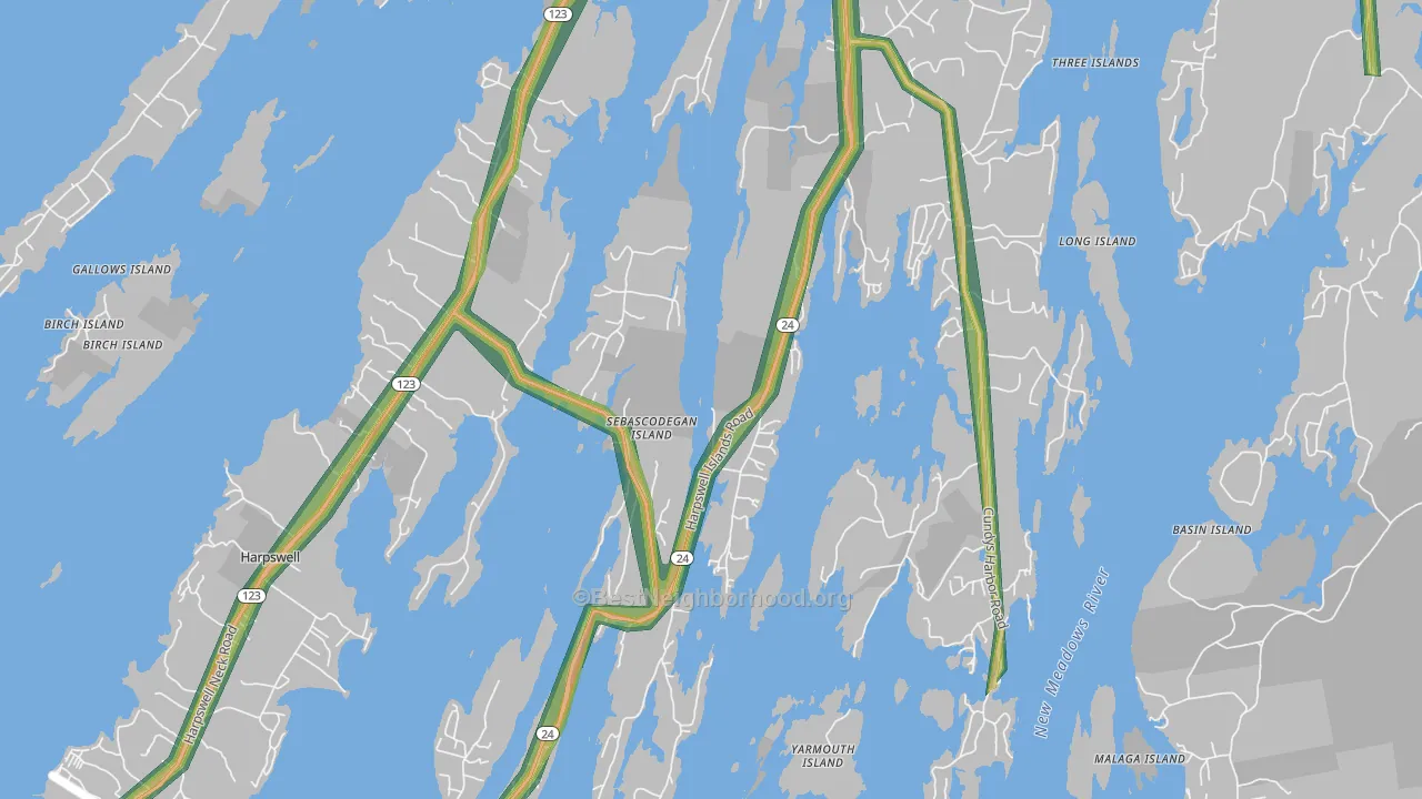 Harpswell, ME Map of Noise Levels in Harpswell