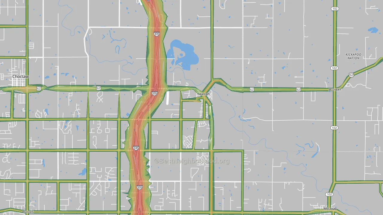 Harrah, OK Map of Noise Levels in Harrah