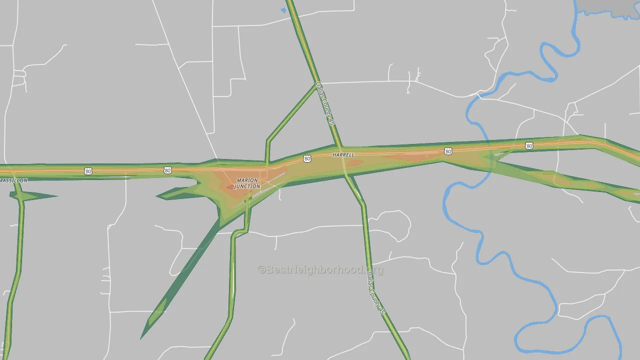 Harrell, AL Map of Noise Levels in Harrell