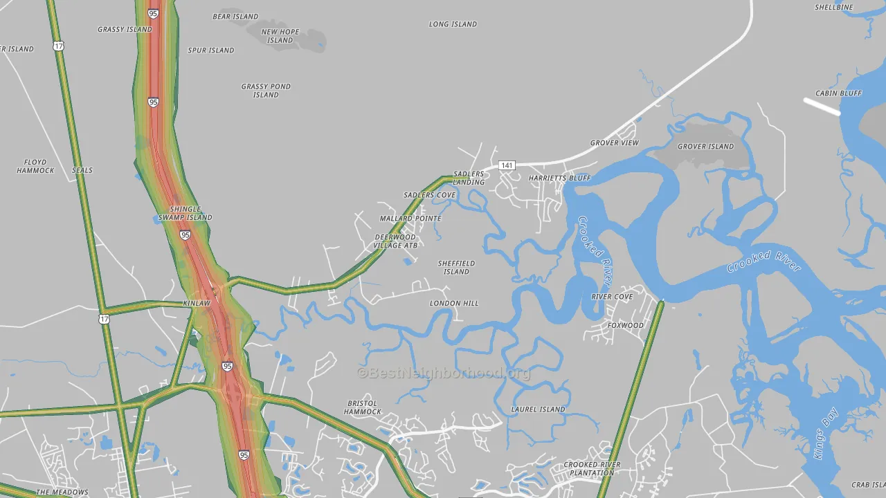 Harrietts Bluff, GA Map of Noise Levels in Harrietts Bluff