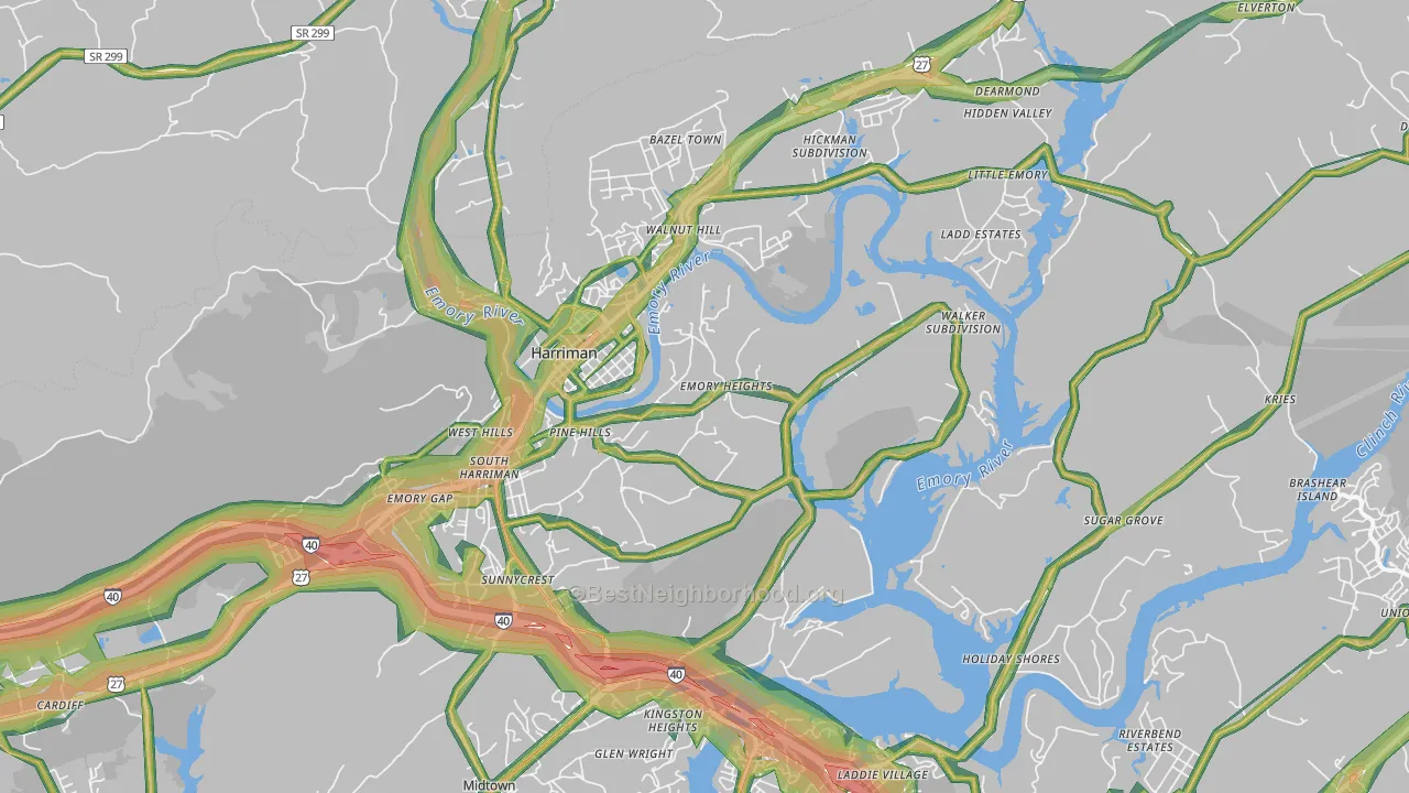 Harriman, TN Map of Noise Levels in Harriman