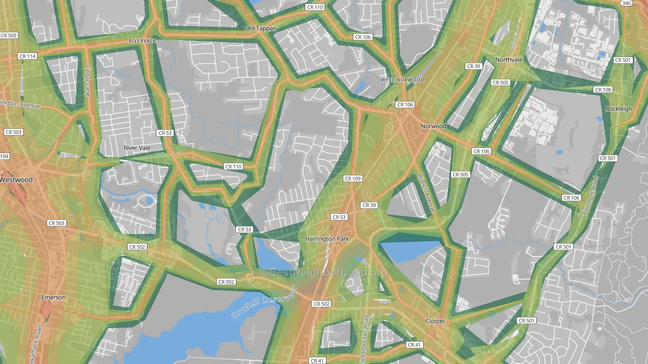 Harrington Park, NJ Map of Noise Levels in Harrington Park