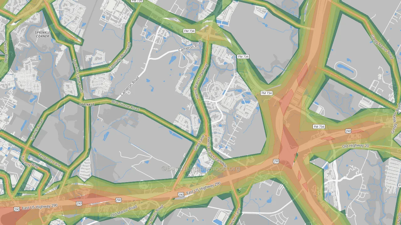 Harris Branch, Austin, TX Map of Noise Levels in Harris Branch