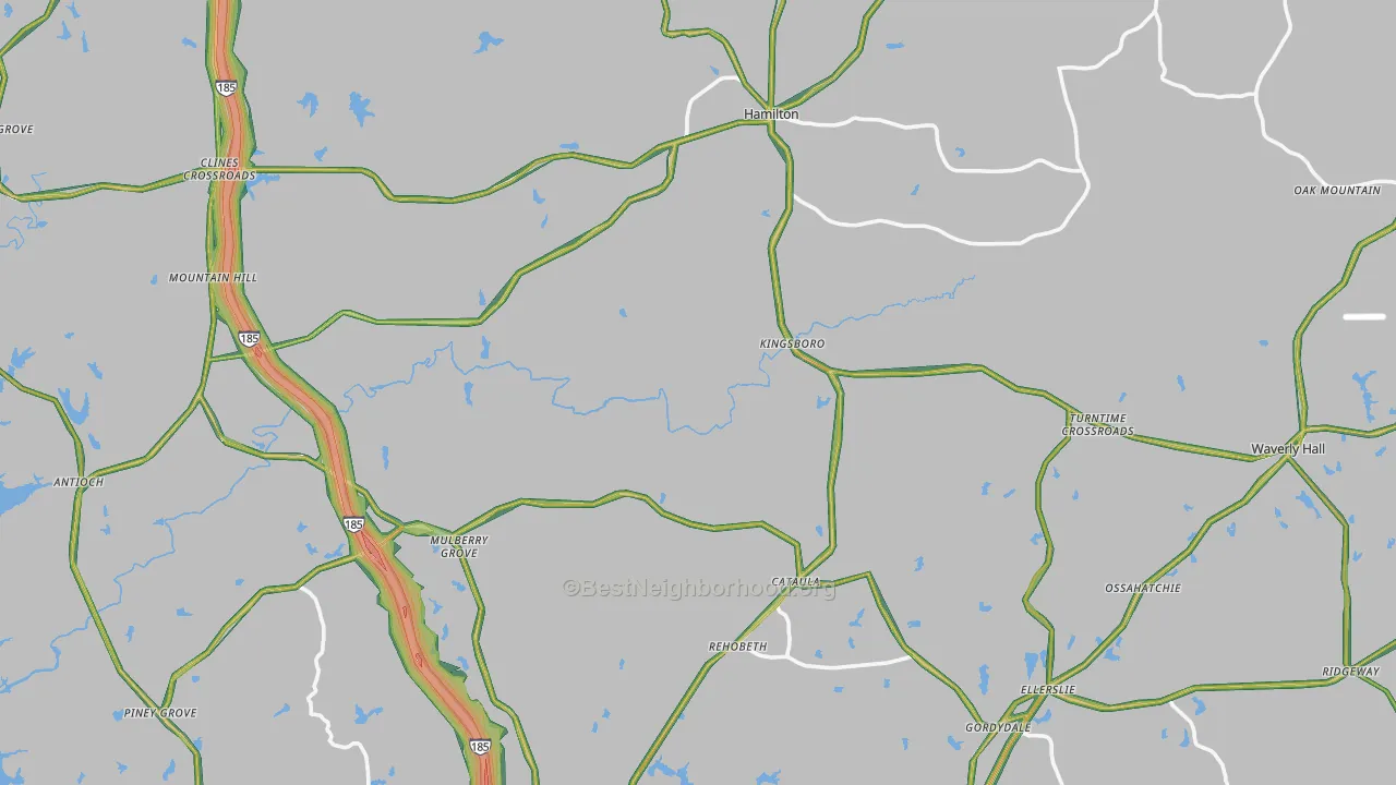 Harris County, GA Map of Noise Levels in Harris County