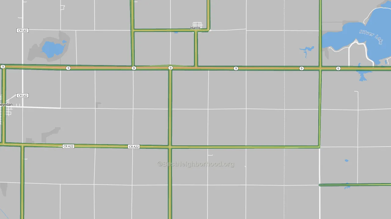 Harris, IA Map of Noise Levels in Harris