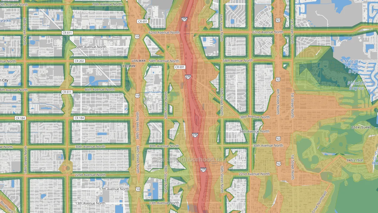 Harris Park, St. Petersburg, FL Map of Noise Levels in Harris Park
