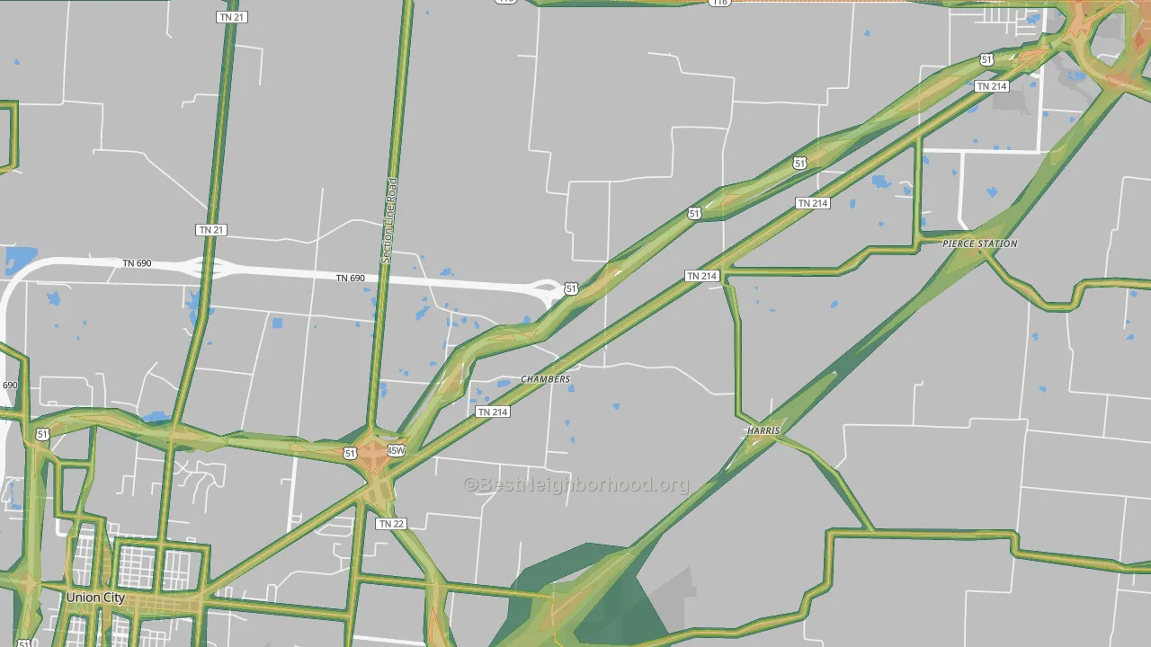 Harris, TN Map of Noise Levels in Harris