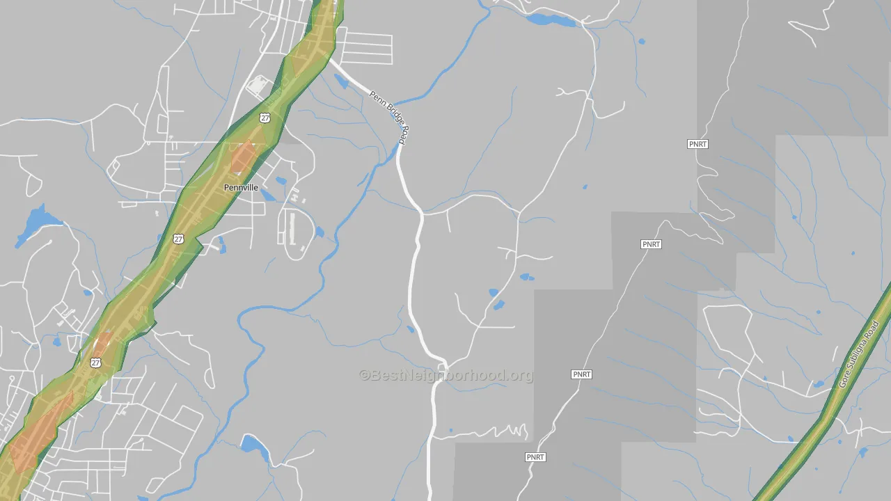 Harrisburg, GA Map of Noise Levels in Harrisburg