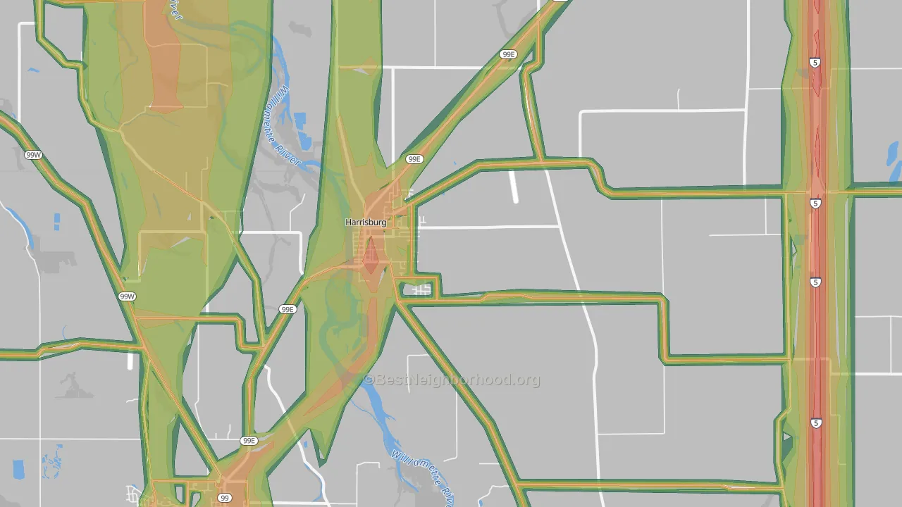Harrisburg, OR Map of Noise Levels in Harrisburg