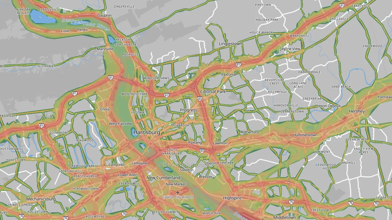 Harrisburg, PA Map of Noise Levels in Harrisburg