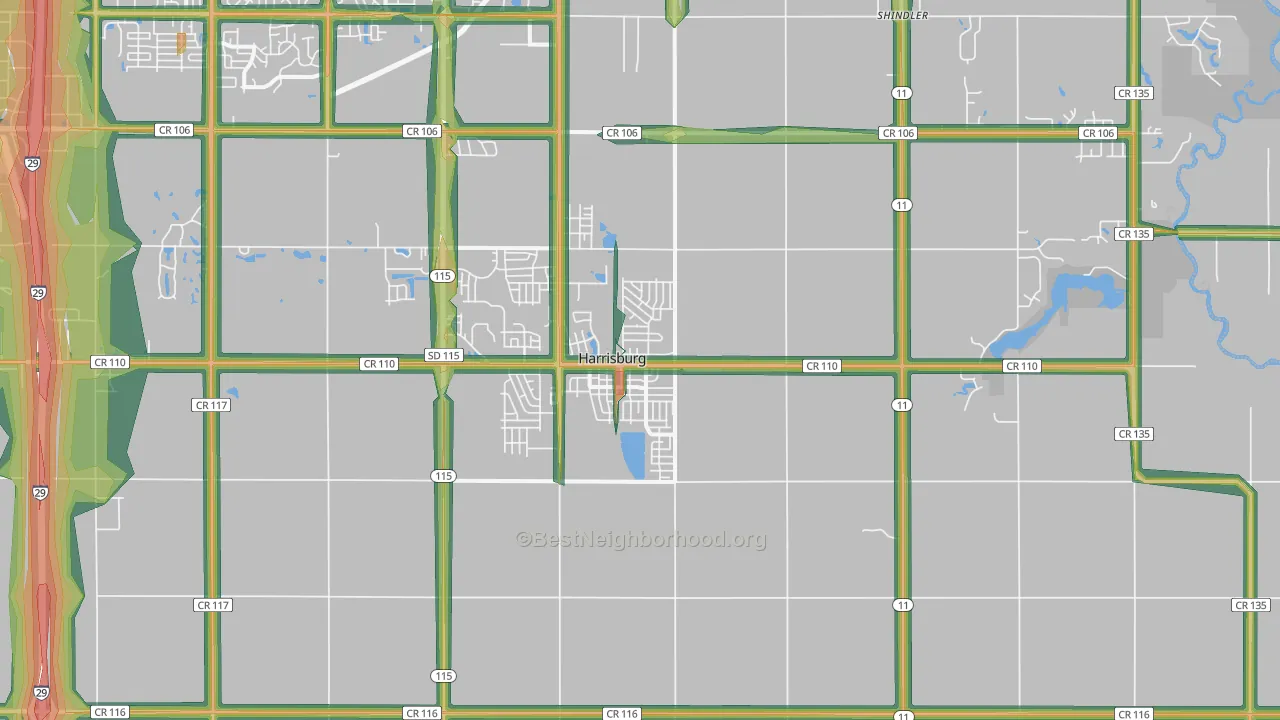 Harrisburg, SD Map of Noise Levels in Harrisburg