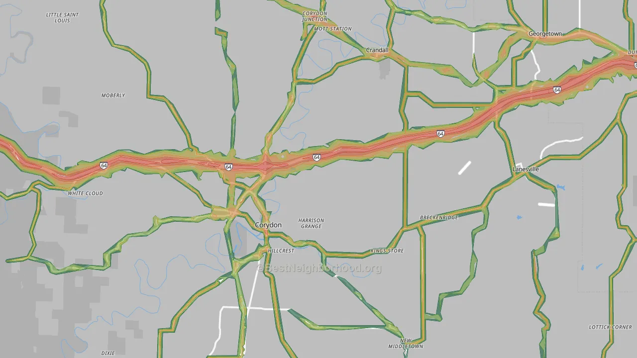 Harrison County, IN Map of Noise Levels in Harrison County