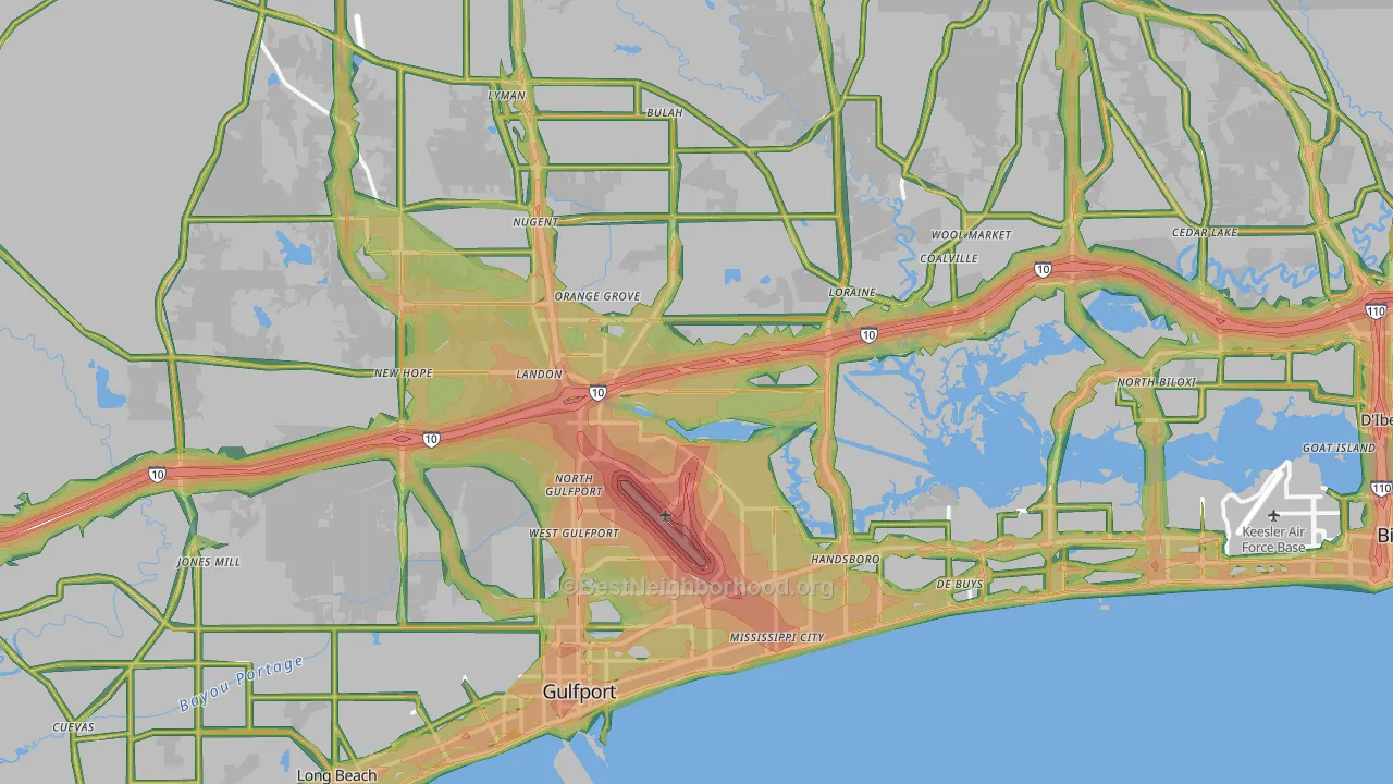 Harrison County, MS Map of Noise Levels in Harrison County