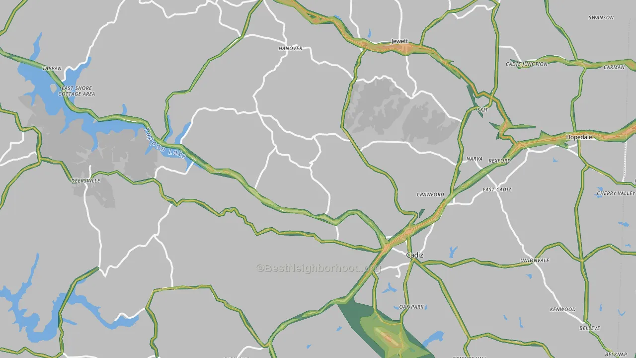 Harrison County, OH Map of Noise Levels in Harrison County