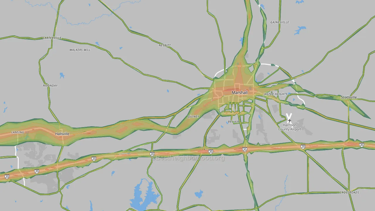 Harrison County, TX Map of Noise Levels in Harrison County